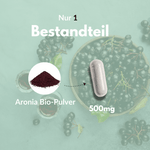Organic Aronia capsules with 500 mg Aronia organic powder from certified organic cultivation.