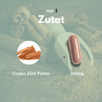 Bio Zimt Kapseln mit 500 mg Ceylon Zimt Pulver für höchste Qualität und Reinheit.