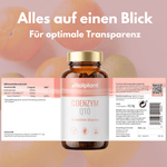Coenzym Q10 Kapseln in Packung mit Nährwertinformationen und Inhalt für zelluläre Energie.