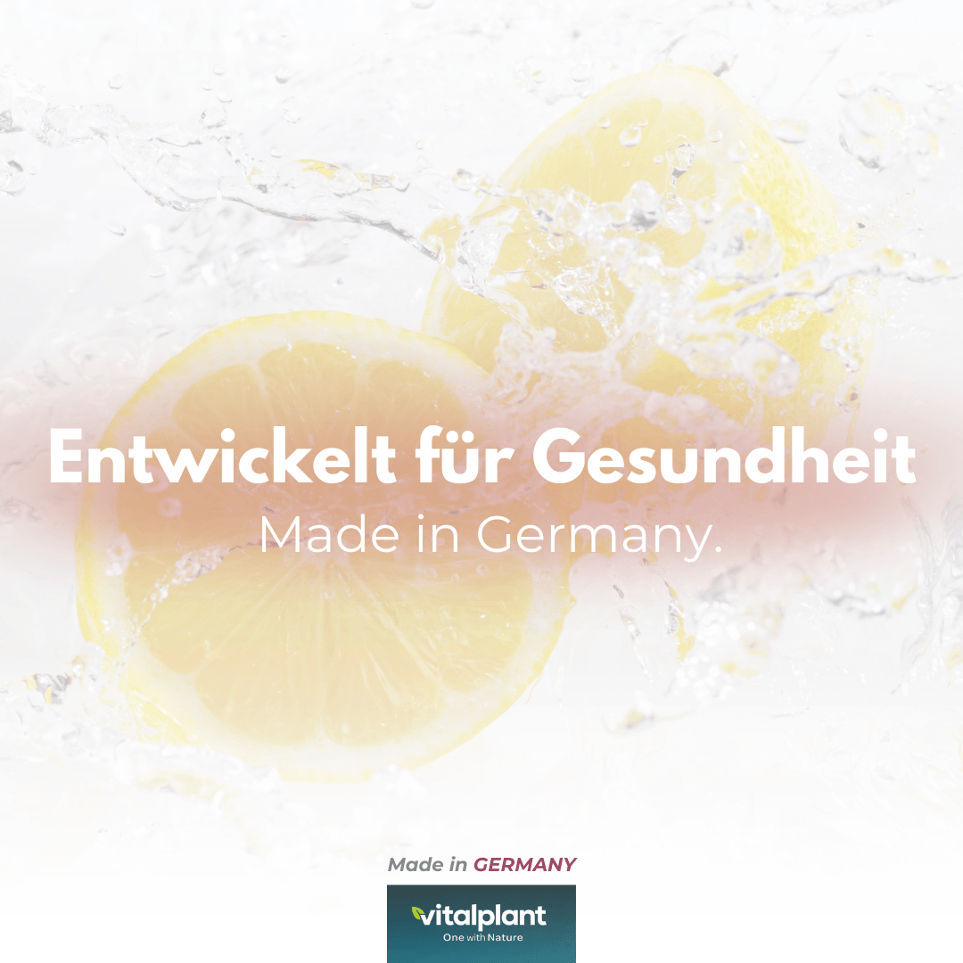 Coenzym Q10 Kapseln, entwickelt für Gesundheit, mit Zitrone und Wasser, Made in Germany von Vitalplant.