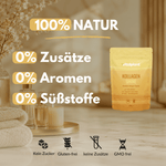 Collagen Shine powder in a stylish presentation, showing 100% natural ingredients with no additives.
