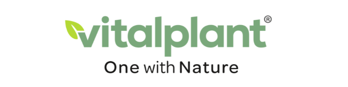 Vitalplant logo featuring the slogan 'One with Nature' in green and black text.
