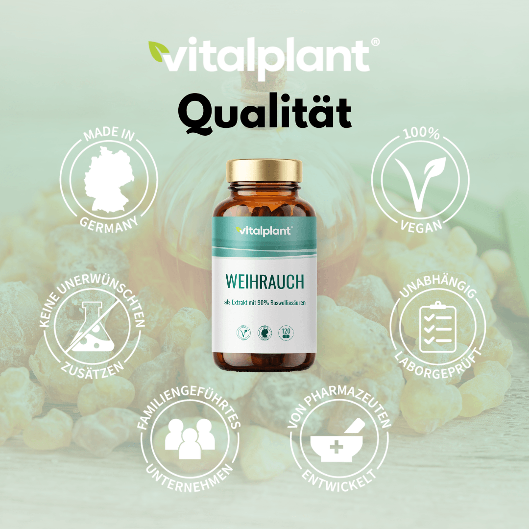 Frankincense capsules from Germany with 90% boswellic acid and vegan quality.