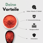 Acerola Vorteile: Hoher Vitamin-C-Gehalt, Immununterstützung, Hautgesundheit und Antioxidans.