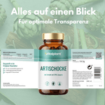 Artischocke Kapseln von vitalplant mit transparenten Nährwertinformationen und hochwertigen Inhaltsstoffen.