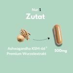 Ashwagandha Kapseln mit KSM-66 Premium Wurzelextrakt und 500mg Dosierung.
