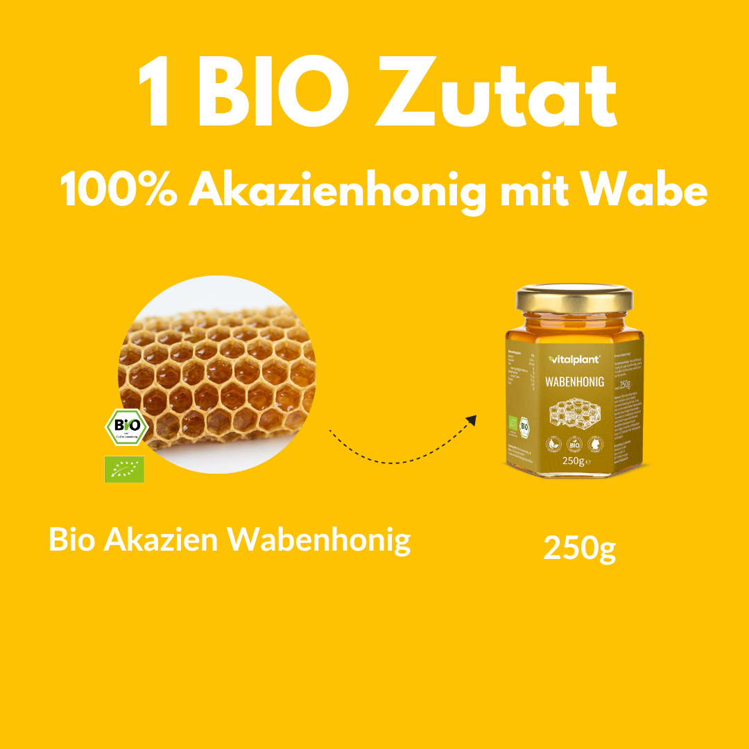 Bio Wabenhonig in 250g Glas, 100% reiner Akazienhonig mit Wabe, biologisch zertifiziert.