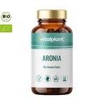 Organic aronia capsules in a high-quality bottle, rich in antioxidants and certified organic quality.