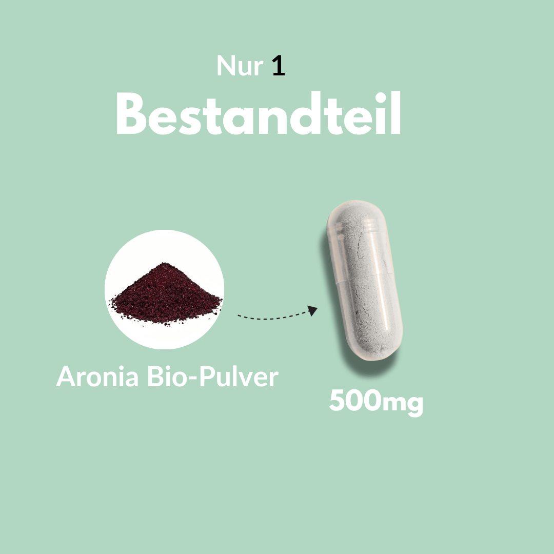 Bio Aronia Kapseln mit 500mg Aronia Bio-Pulver für natürliche Antioxidantien.
