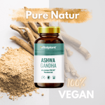 Bio Ashwagandha Kapseln mit reinem Ashwagandha-Wurzelextrakt, 100% vegan für Balance und Vitalität.