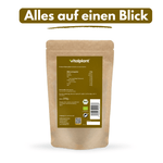 Organic flower pollen from Vitalplant, 200g bag with nutritional information and organic seal.