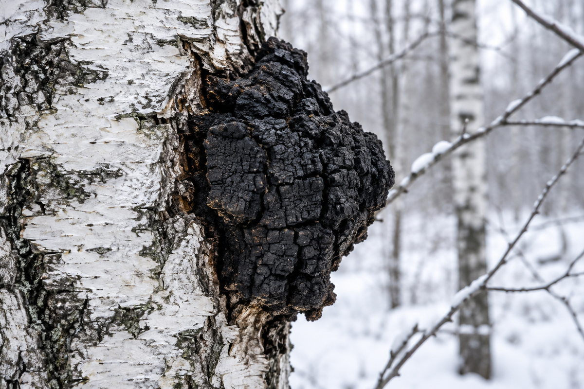 Schwarze Kruste an der Birke, Bio Chaga Kapseln