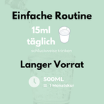 Bio Darm Elixier Anleitung zur täglichen Einnahme von 15ml für ein länger anhaltendes Wohlbefinden.