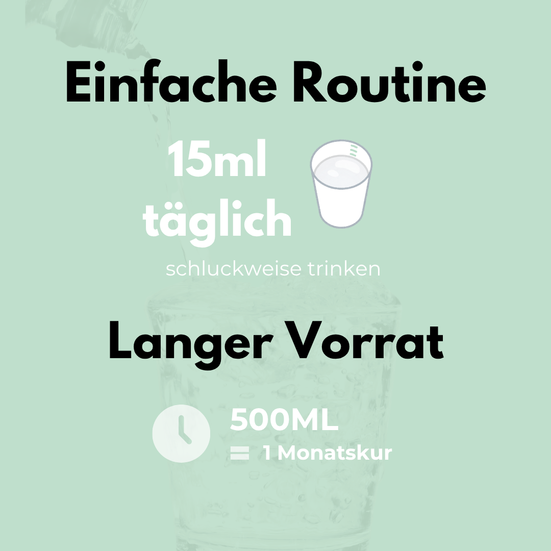 Bio Darm Elixier Anleitung zur täglichen Einnahme von 15ml für ein länger anhaltendes Wohlbefinden.