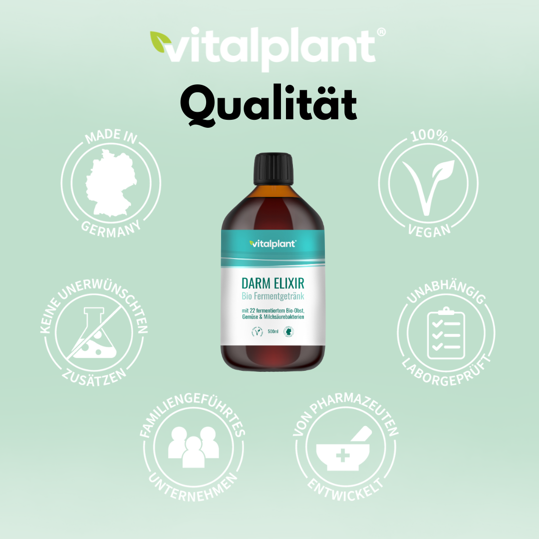 Bio Darm Elixier von Vitalplant – 100% vegan, in Deutschland hergestellt, ohne unerwünschte Zusätze.