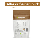 Bio Flohsamenschalen von Vitalplant in einer 500g Verpackung mit Informationen zur Naturqualität.