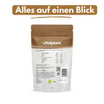Rückseite der Bio Flohsamenschalen mit Angaben zur Naturqualität