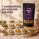 Bio Frauen Tee von Vitalplant mit 7 ausgewählten Bio-Kräutern und Blüten für Gesundheit und Genuss.