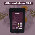 Bio Frauen Tee Verpackung mit Inhaltsstoffen und Nährwertangaben auf einem blumigen Hintergrund.