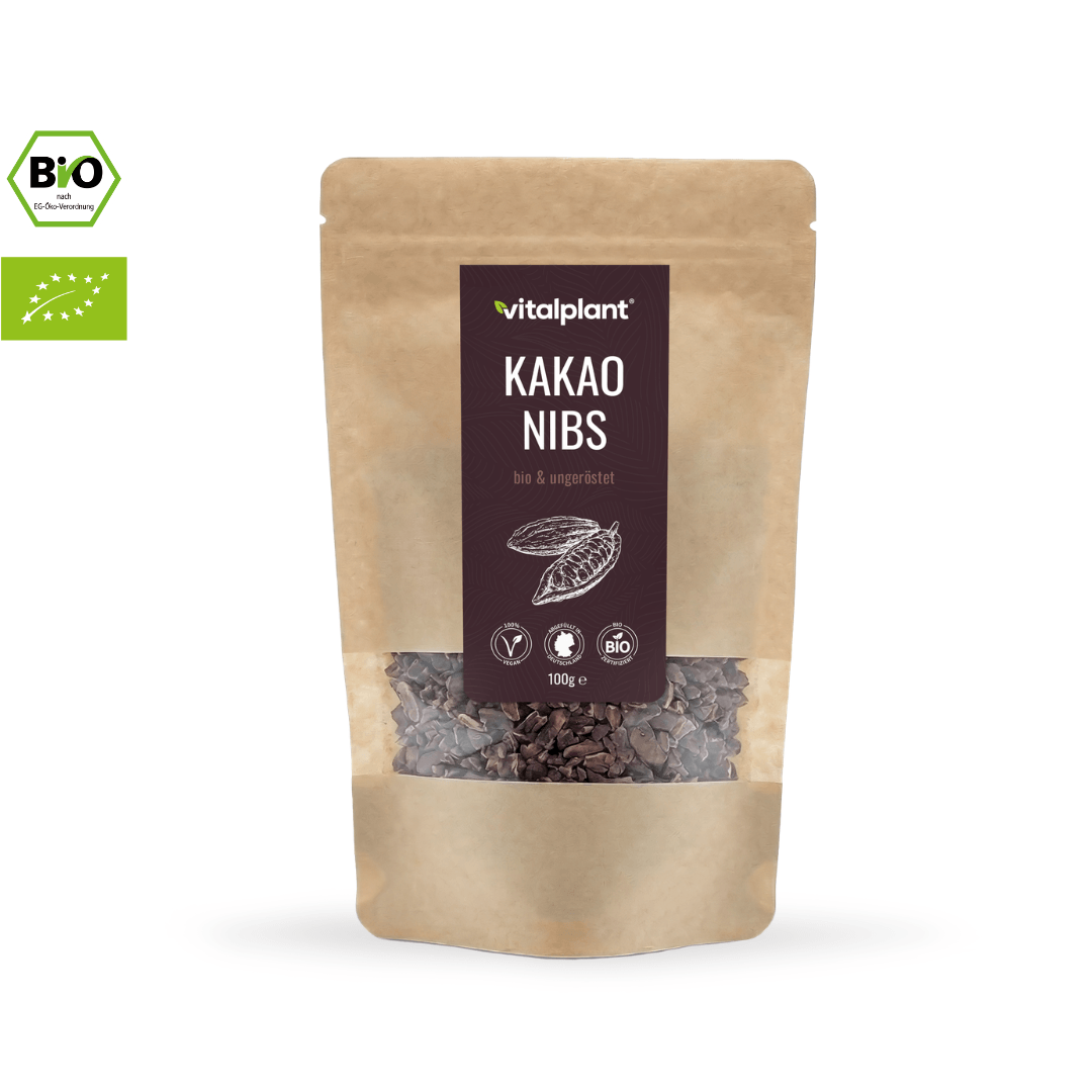 Bio Kakao Nibs von Vitalplant in biologischer Verpackung
