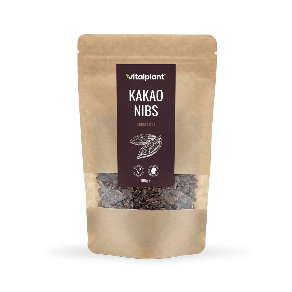 Bio Kakao Nibs von Vitalplant, ungeröstet, hochwertige Kakaonibs aus der Dominikanischen Republik.