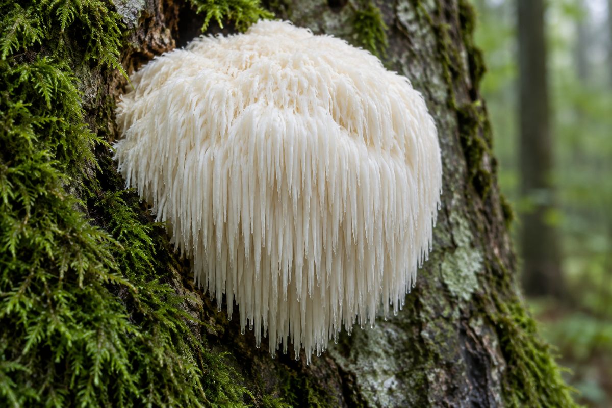 Weißer Wasserfall an der Buche, Bio Hericium (Löwenmähne) Kapseln