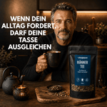 Bio Männer Tee in einer Tasse, aromatisch und frisch für eine ausgewogene Auszeit.