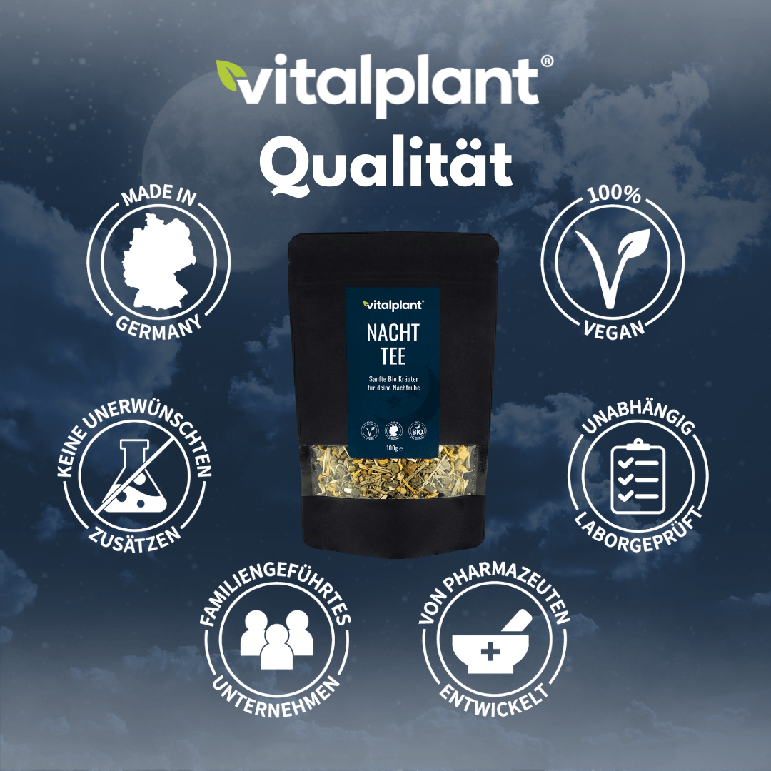 Bio Nacht Tee – hochwertige Kräutermischung aus kontrolliert biologischem Anbau, vegan und laborgeprüft.