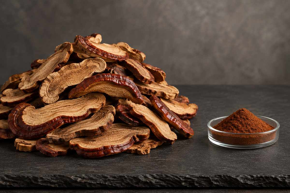 Vom harten Pilz zum Pulver, Bio Reishi Kapseln