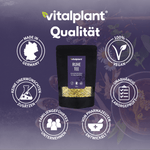Verpackung des Bio Ruhe Tee von Vitalplant mit Bio-Siegel und Qualitätsmerkmalen.