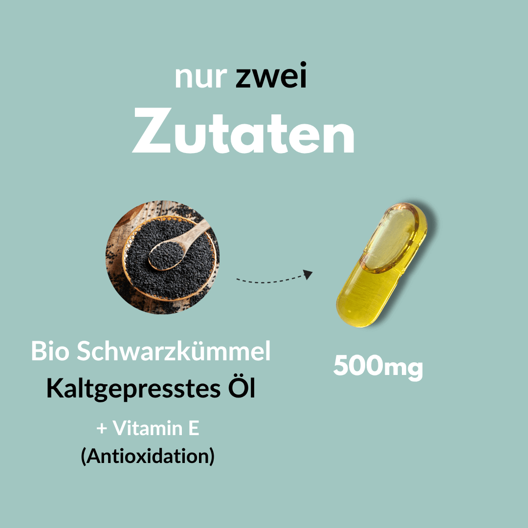 Bio Schwarzkümmelöl Kaltgepresstes Öl mit Vitamin E in Kapseln für Antioxidation