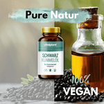 Bio Schwarzkümmelöl Kapseln von Vitalplant, vegane Nahrungsergänzungsmittel für natürliche Gesundheit.