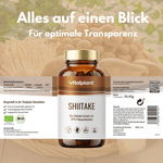 Bio Shiitake Kapseln von Vitalplant mit Shiitake Extrakt und 30% Polysacchariden.