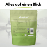 Rückseite des Bio Vegan Protein Pulvers mit Aminosäureprofil und Nährwertangaben