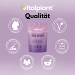 Bio Vital Beauty product packaging by Vitalplant with seals for quality and sustainability.