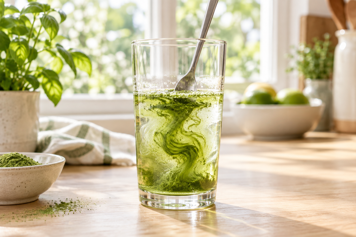 12 g in 250 ml einrühren, Bio Vital Greens Pulver