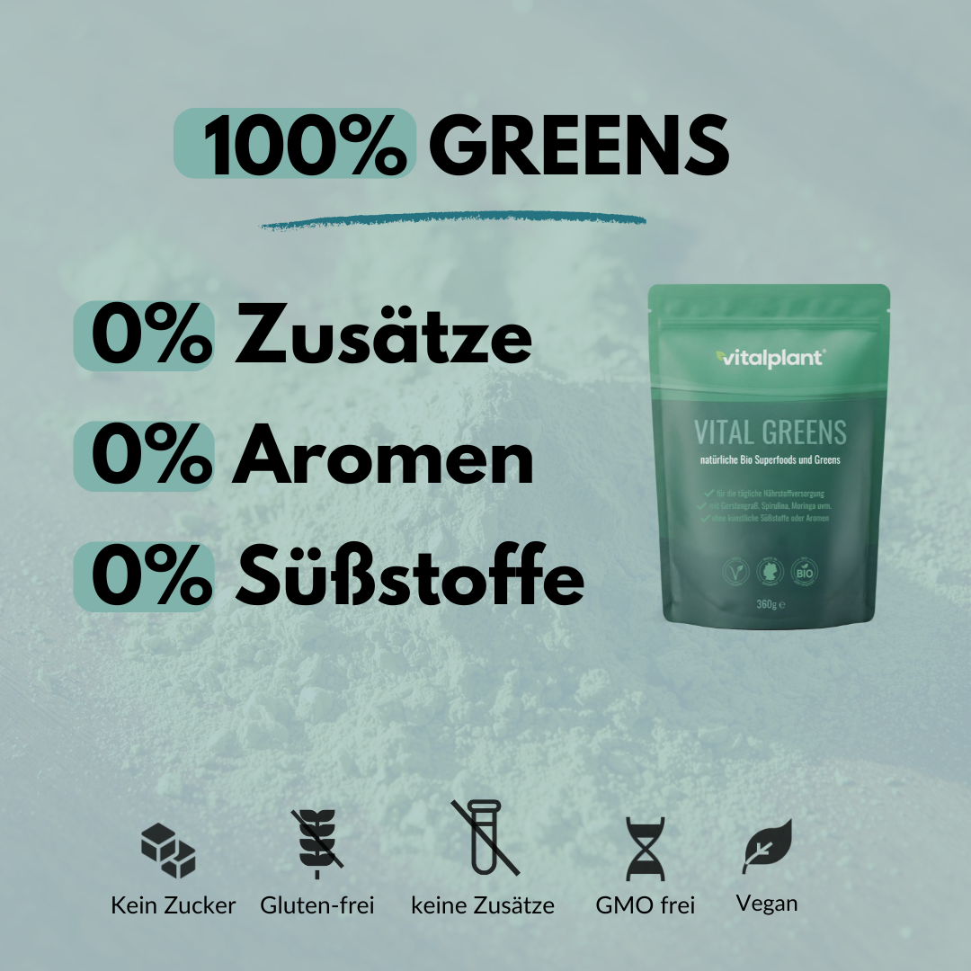 Bio Vital Greens – 100% Greens mit 0% Zusätzen, Aromen und Süßstoffen von Vitalplant.