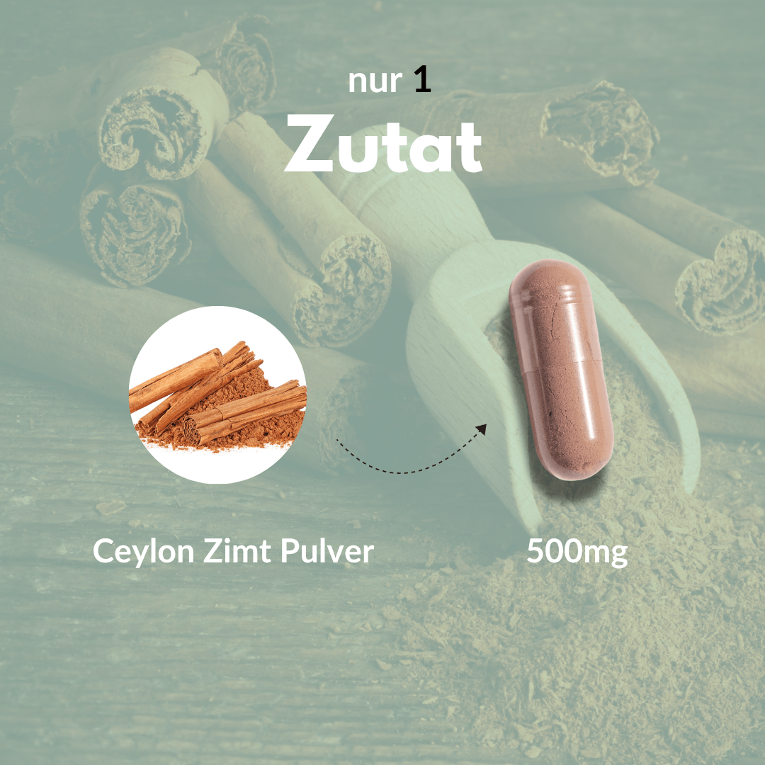 Bio Zimt Kapseln mit 500 mg Ceylon Zimt Pulver für höchste Qualität und Reinheit.