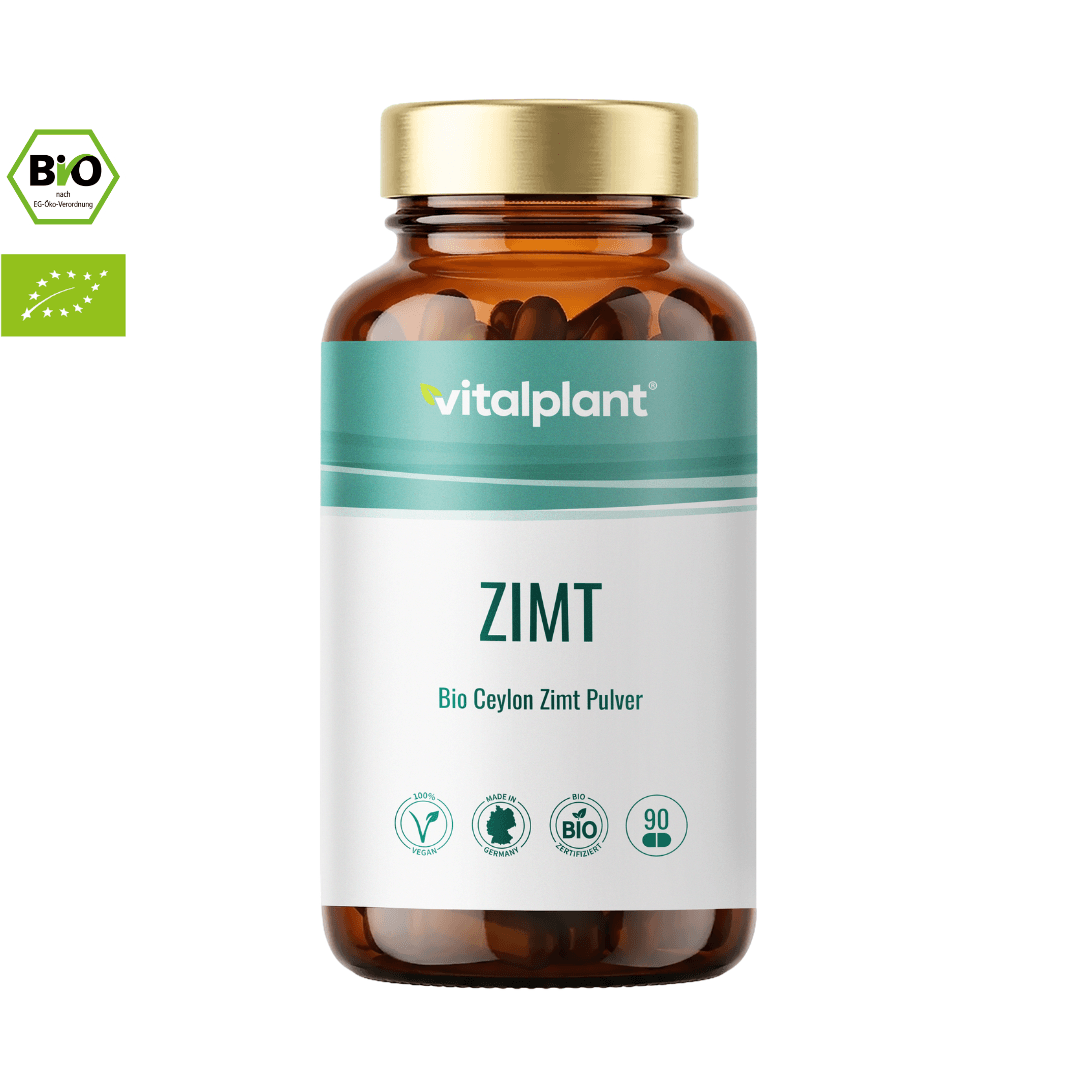 Bio Zimt Kapseln von Vitalplant mit 500 mg Ceylon Zimt Pulver in Bio-Qualität für optimale Reinheit.