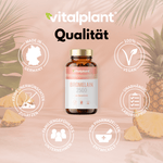 Bromelain Kapseln von Vitalplant, hochdosiertes Enzym aus Ananas, 2500 GDU, vegan, hergestellt in Deutschland