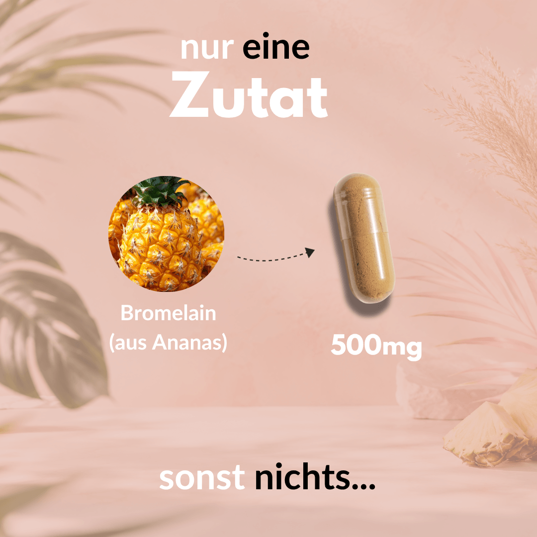 Bromelain Kapseln 500mg mit Ananas-Zutat für natürliche Enzymkraft in konzentrierter Form.