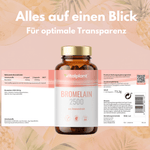 Bromelain Kapseln von Vitalplant in einer Glasflasche, angereichert mit Ananasenzym 2500 GDU.