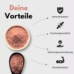 Vorteile von Vitamin D3+ für Immunfunktion, Knochengesundheit, Stimmungsunterstützung und Muskelübung.