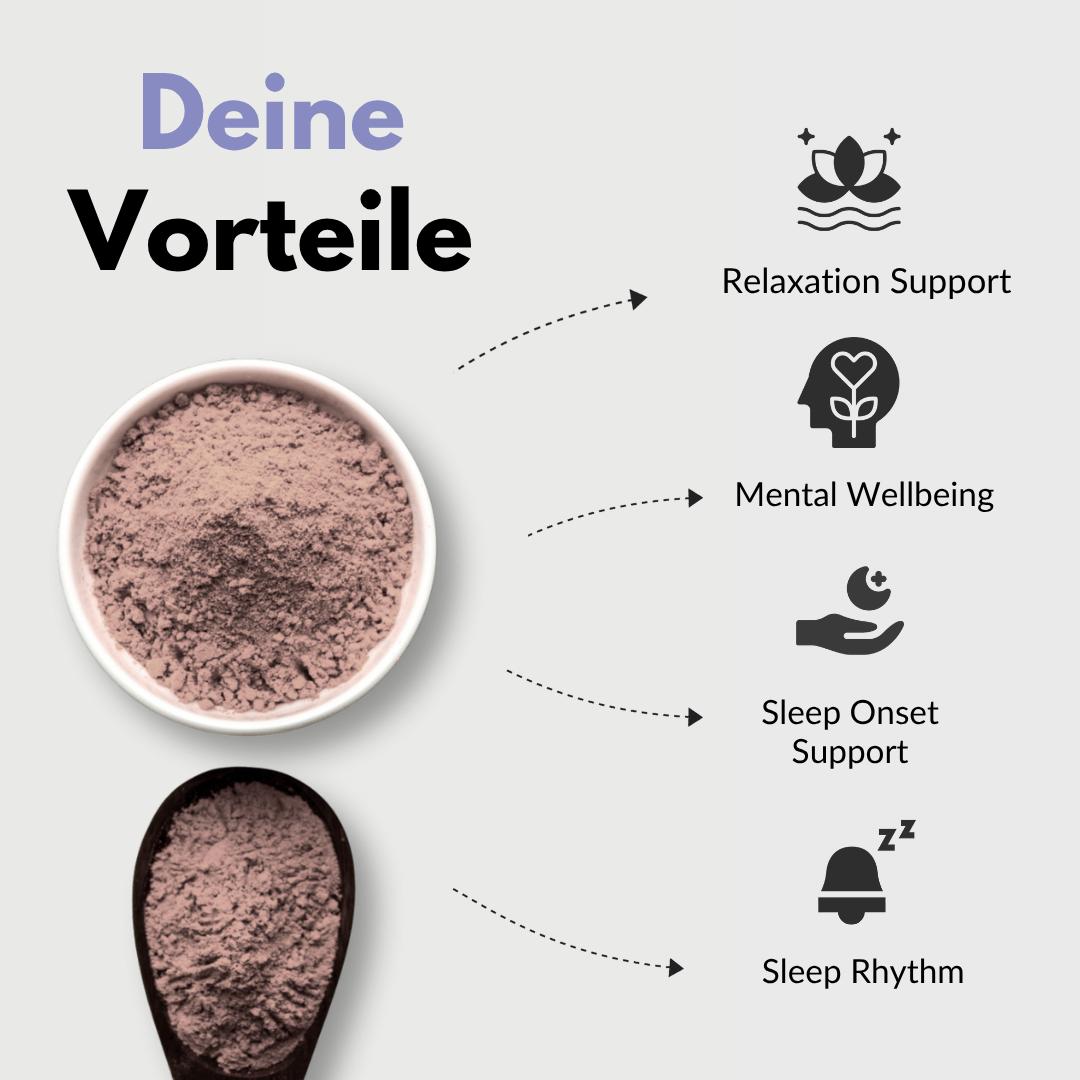 Vorteile von Nacht Ruhe Kapseln: Entspannung, mentale Gesundheit, Schlafbeginn und Rhythmus Unterstützen.