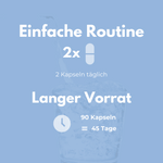 Einfach zu befolgende Routine mit Prosta Plant: 2 Kapseln täglich für 45 Tage Vorrat.