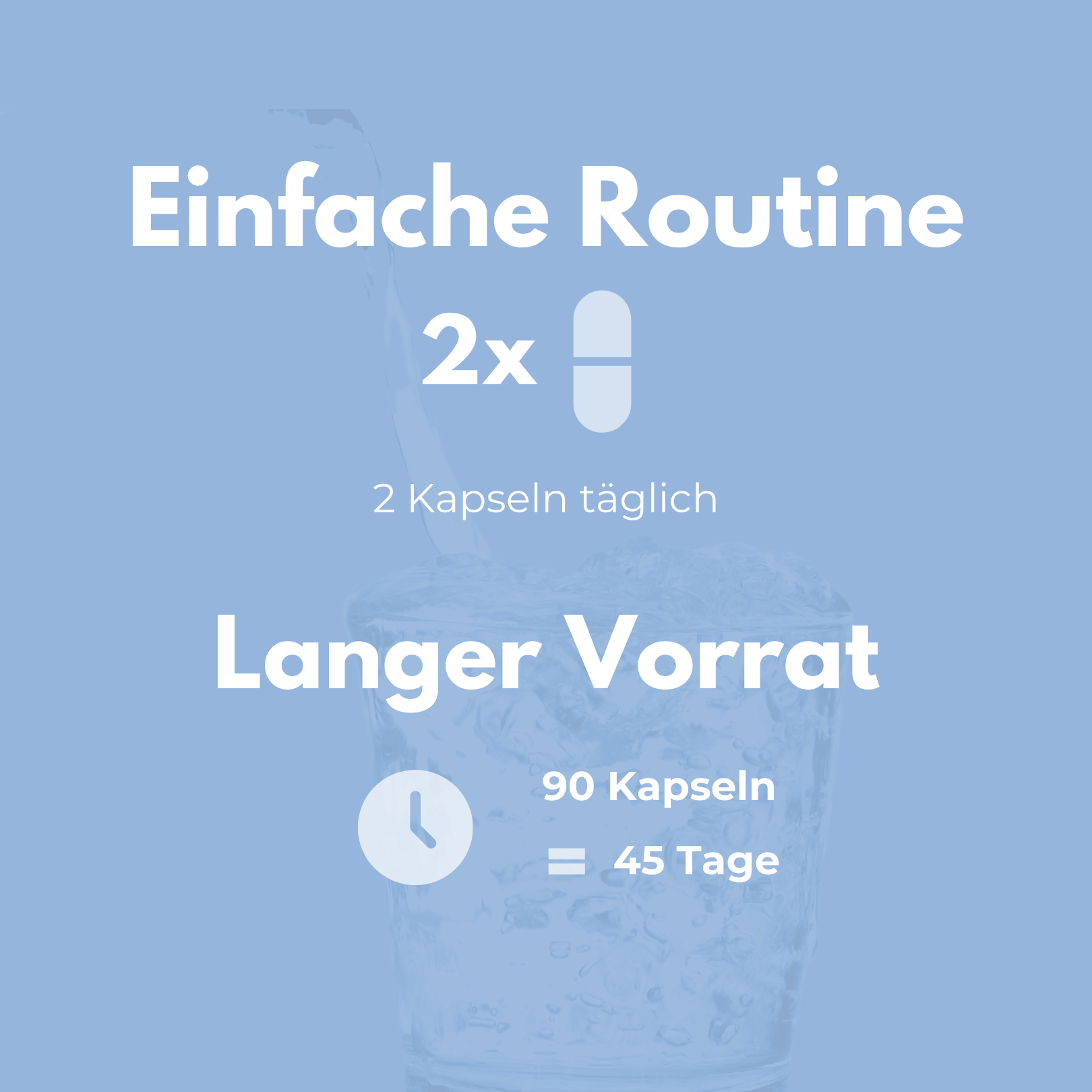 Einfach zu befolgende Routine mit Prosta Plant: 2 Kapseln täglich für 45 Tage Vorrat.