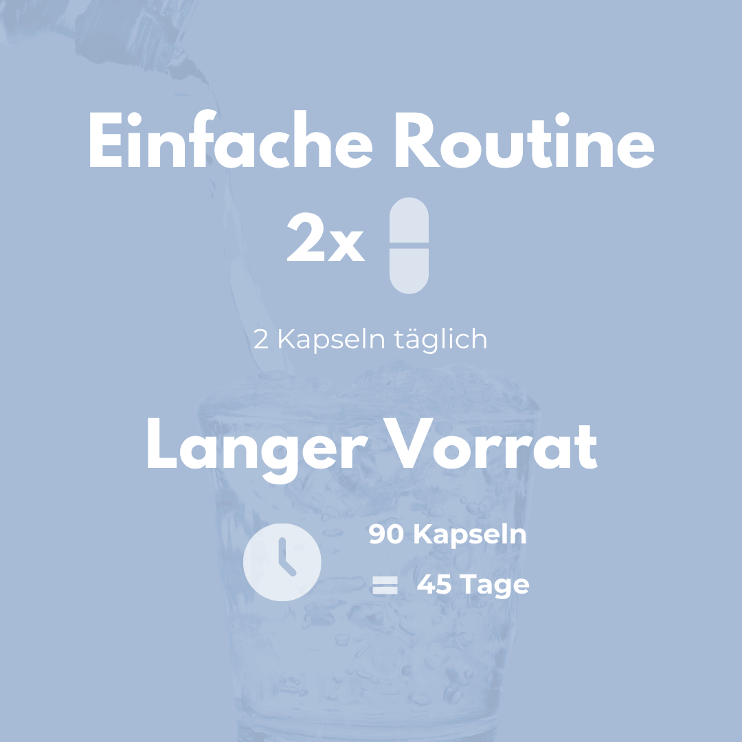 Einfaches Routine-Dosierung mit Prosta Plant: 2 Kapseln täglich für 45 Tage in einer Packung.
