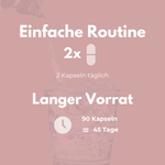 Eisen Glycinat Einnahmeempfehlung: 2 Kapseln täglich für 45 Tage Vorrat.