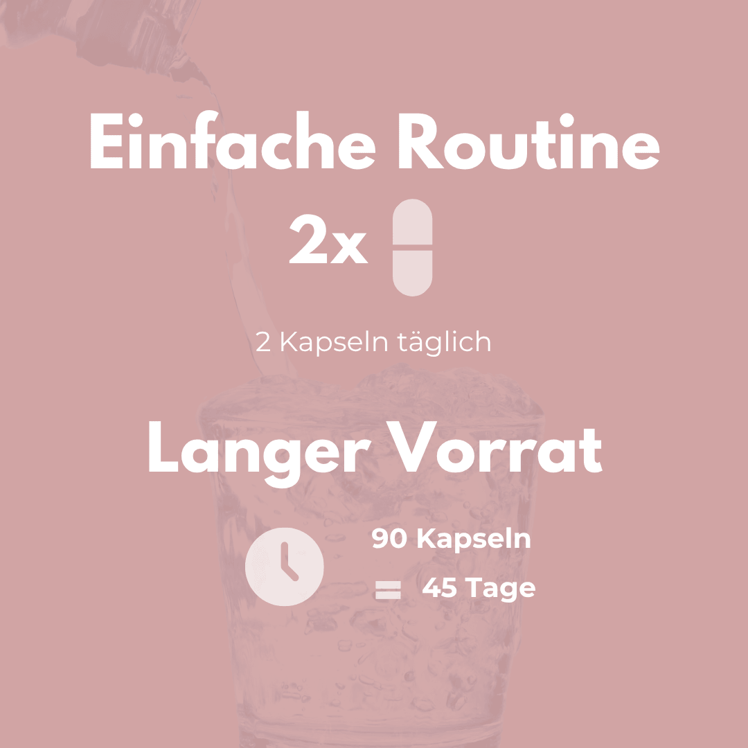 Eisen Glycinat Einnahmeempfehlung: 2 Kapseln täglich für 45 Tage Vorrat.