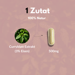 Vegan Iron: Curry leaf extract (3% iron) and 500 mg capsule, 100% natural ingredients